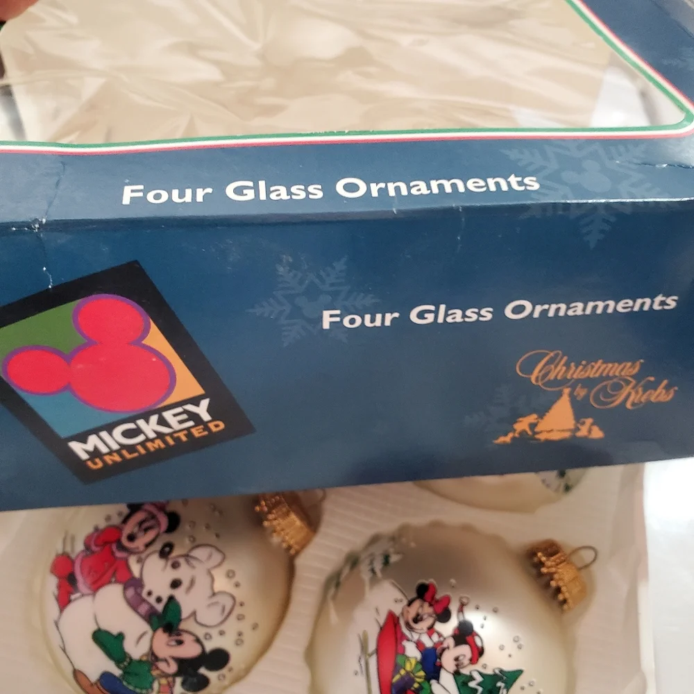 Disney Four Glass Ornaments Vintage‎